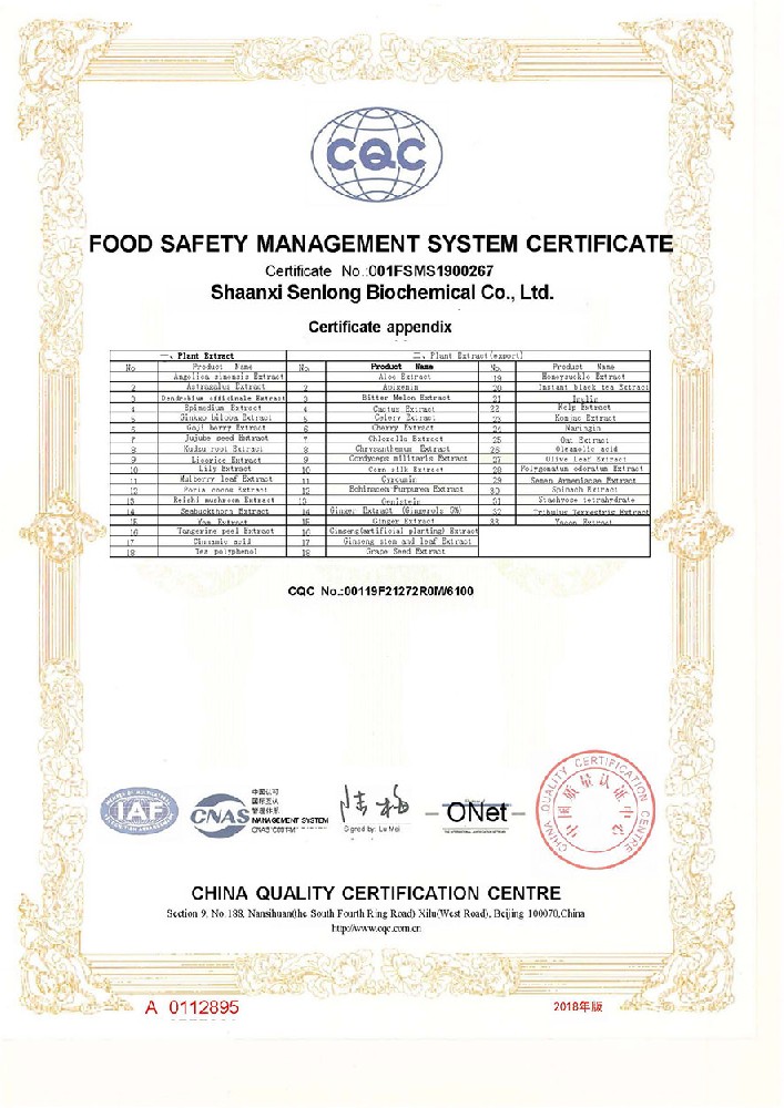 FOOD SAFETY MANAGEMENT SYSTEM CERTIFICATE